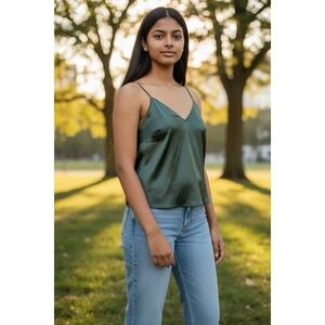 mossimo Dutti W Medium‎ Satin Spaghetti Strap V Neck Moss Green Size Med Top